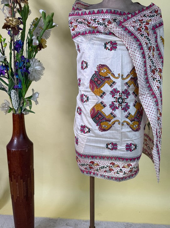 JAM COTTON SHIRT MAL COTTON DUPATTA SANTOON BOTTOM ELEPHANT PRINT ZARI (SUIT1101)