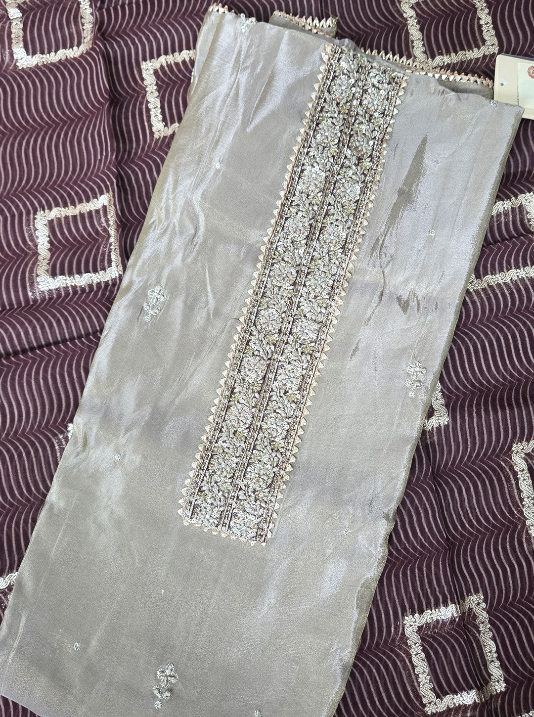 TISSUE FABRIC WITH NECKLINE WORK & ORGANZA DUPPATA (SUIT1081)