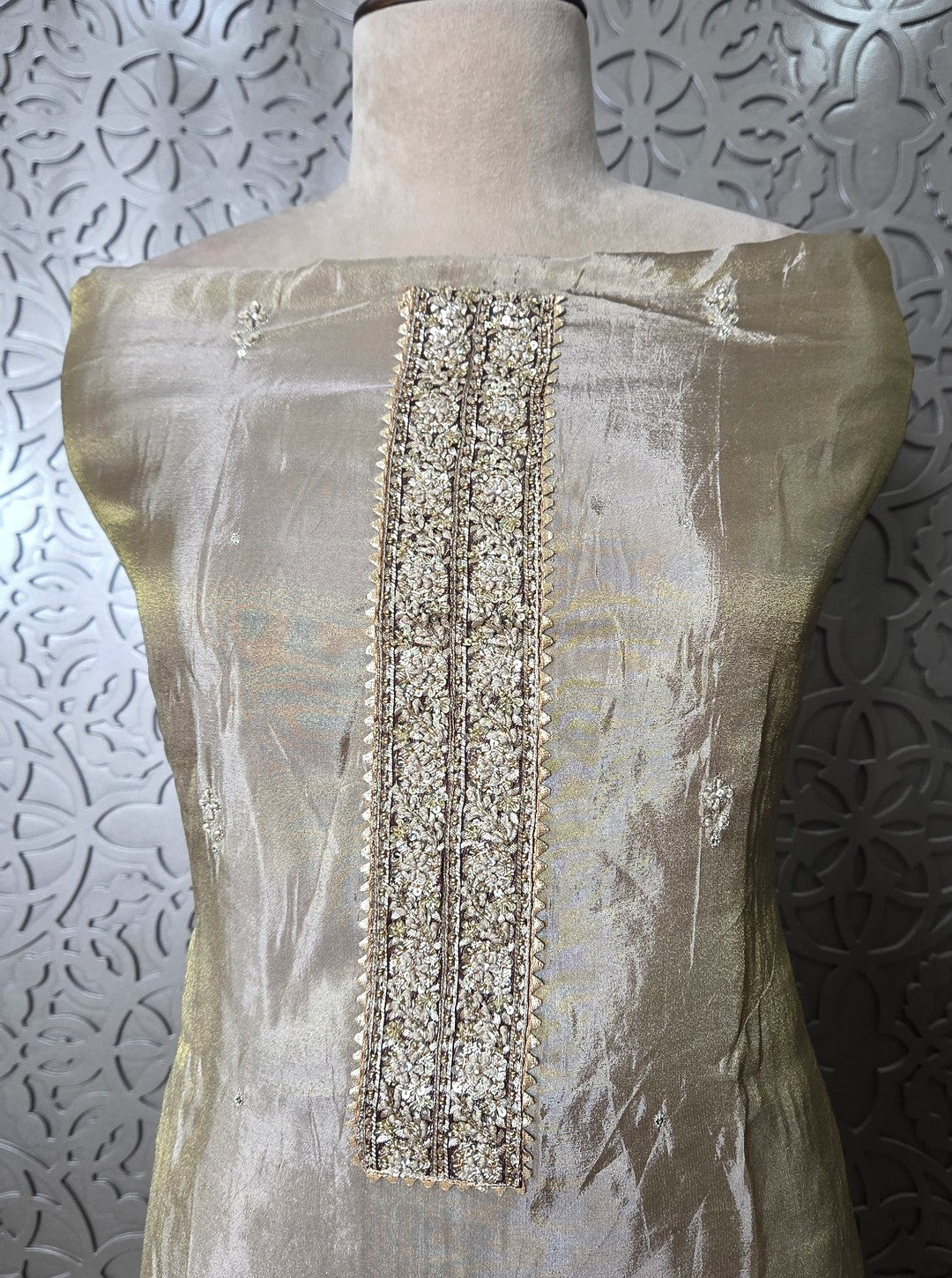 TISSUE FABRIC WITH NECKLINE WORK & ORGANZA DUPPATA (SUIT1081)
