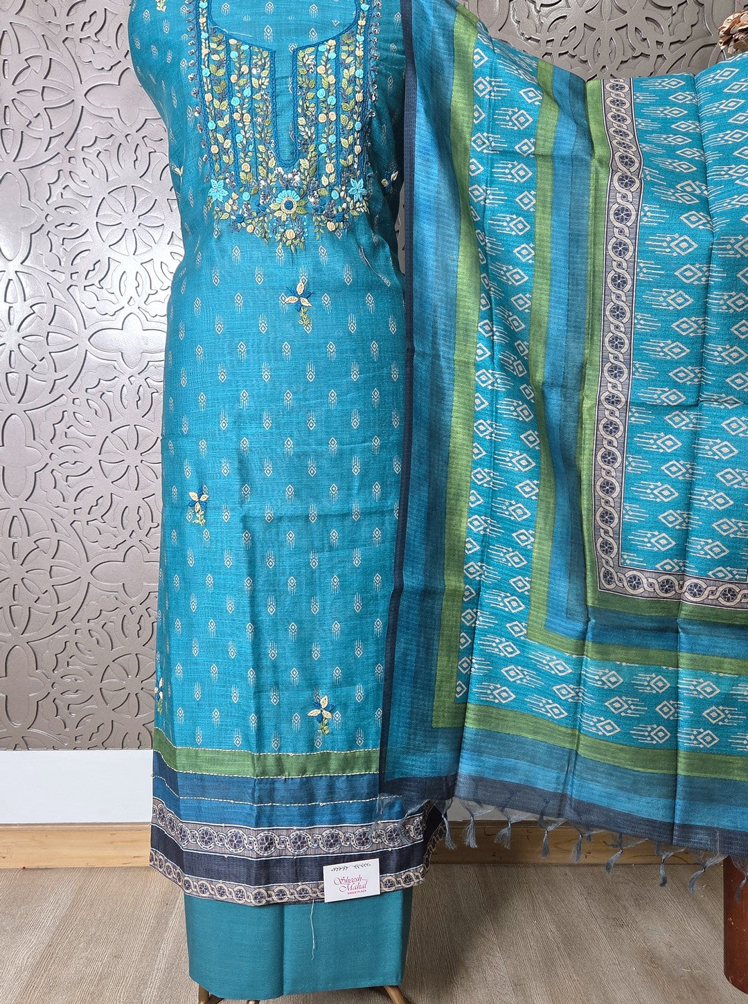 TUSSAR SILK FABRIC WITH NECKLINE WORK (SUIT1080)