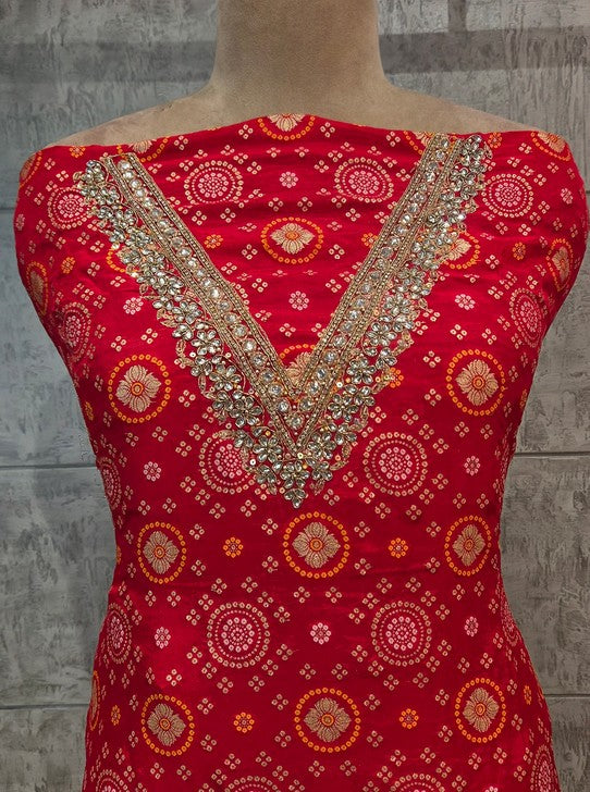 UPADA FABRIC BANDHNI WEAVING WITH HEAVY WORK NECKLINE (SUIT1108)