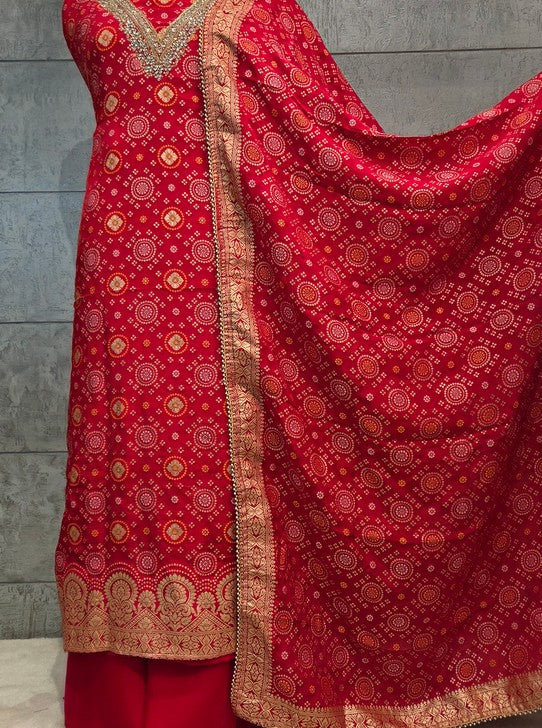 UPADA FABRIC BANDHNI WEAVING WITH HEAVY WORK NECKLINE (SUIT1108)