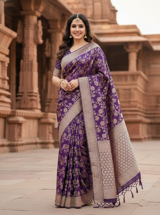 KHADDI CRAPE SAREE WITH RANG KART (SAREE1124)