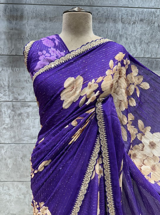 CHINON WITH MIROR WORK BORDER DIGITAL PRINT (SAREE1123)