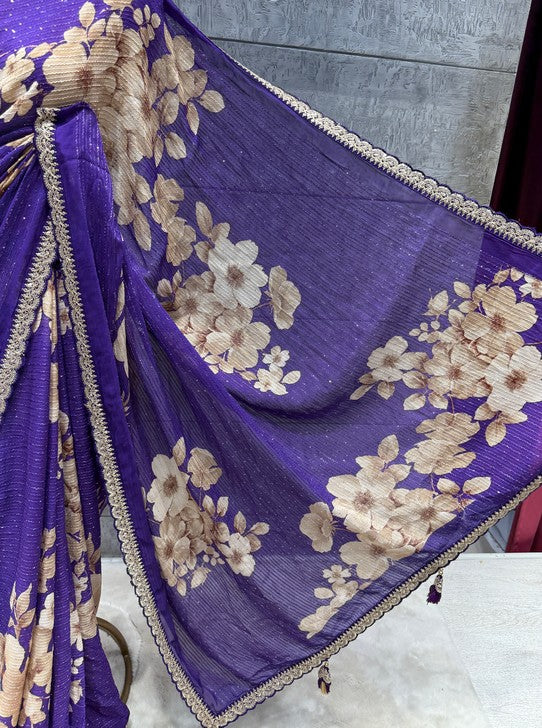 CHINON WITH MIROR WORK BORDER DIGITAL PRINT (SAREE1123)