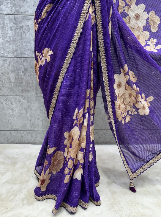 CHINON WITH MIROR WORK BORDER DIGITAL PRINT (SAREE1123)