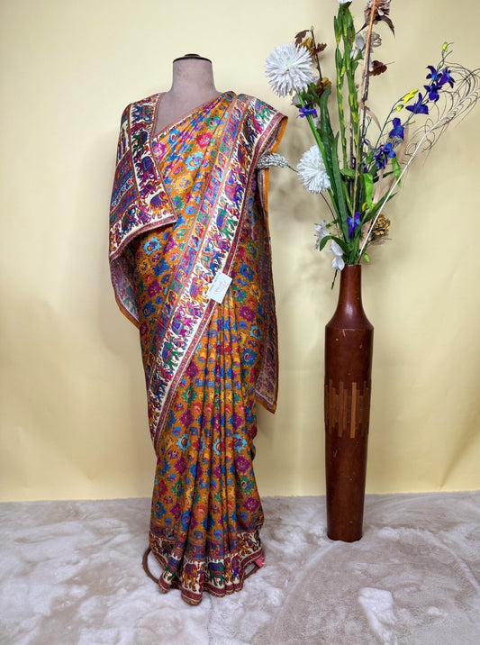 CRAPE SILK RANGKAAT POSITION PRINTING SAREE WITH WEAVING WORK (SM1053)