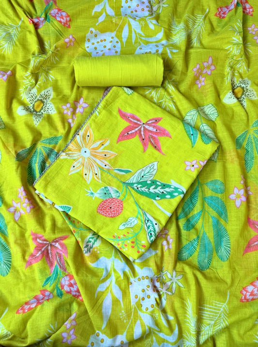 MUL COTTON SUIT WITH HAND PRINT ZARI OUTING WORK & COTTON PANT OR MUL COTTON DUPATTA (SUIT1039)