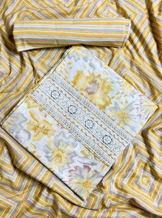 ORGANIC COTTON WITH LACE NECKLINE AND MUL COTTON PRINTED DUPATTA (SUIT1022)