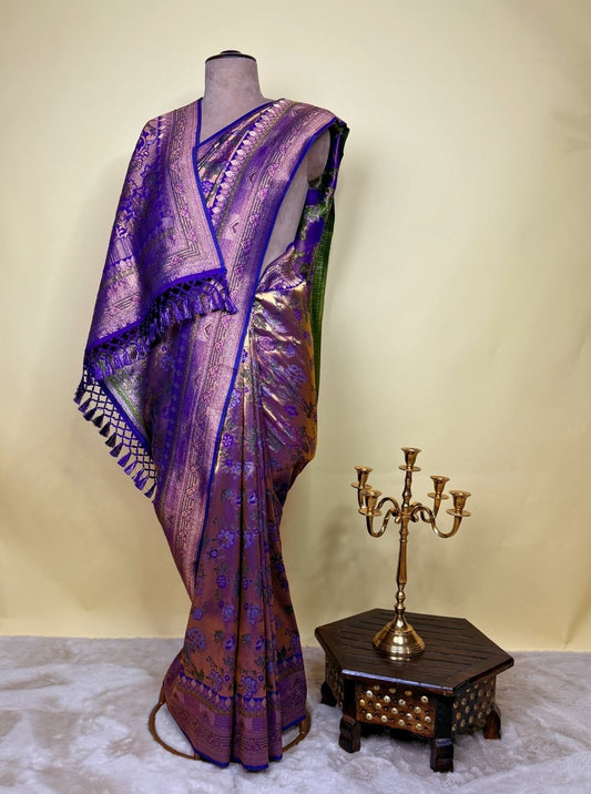 PURPLE COLOUR KANJIVARAM SILK SAREE WITH SEROSKEY WORK (SM1052)