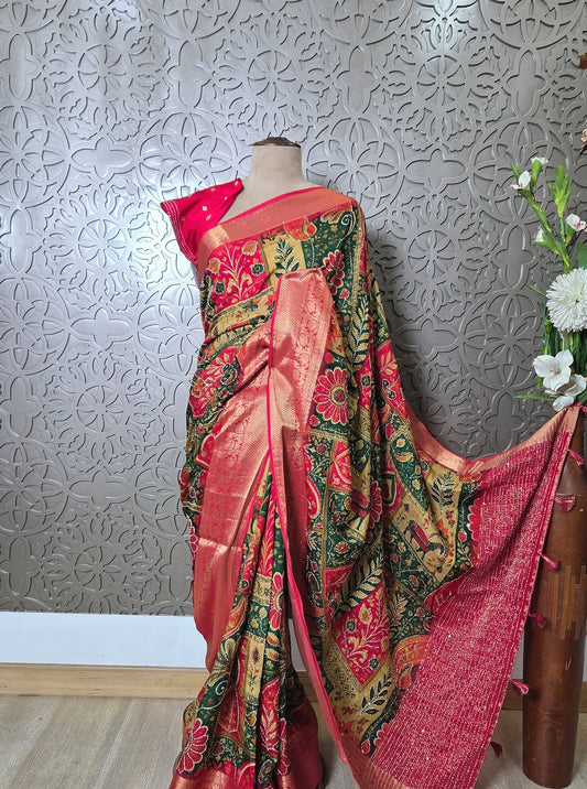 CRAPE SILK SAREE WITH KATHA WORK (SAREE1096)