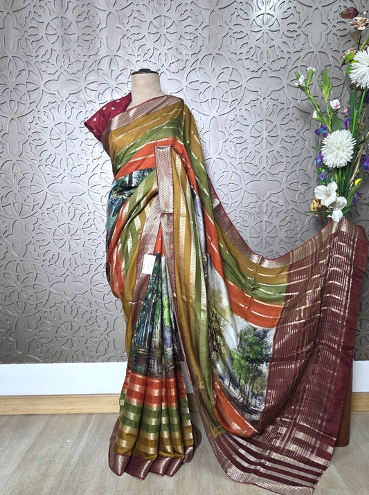 CREPE MUSLIN WITH PICHWAI PRINT (SAREE1090)