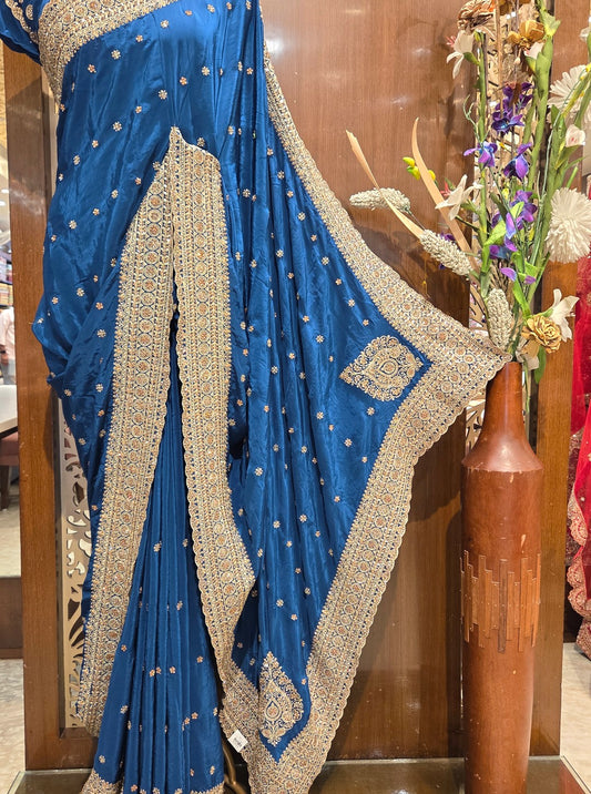 CREPE SILK WITH DABKA WORK & MIRROR WORK (SAREE1078)