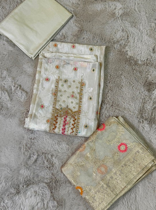 IVORY OFF WHITE SUIT WITH WEAVING AND HANDWORK (SUIT1100)