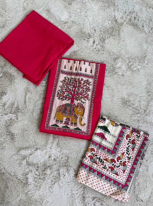 JAM COTTON SHIRT MAL COTTON DUPATTA SANTOON BOTTOM  ELEPHANT PRINT ZARI (SUIT1101)