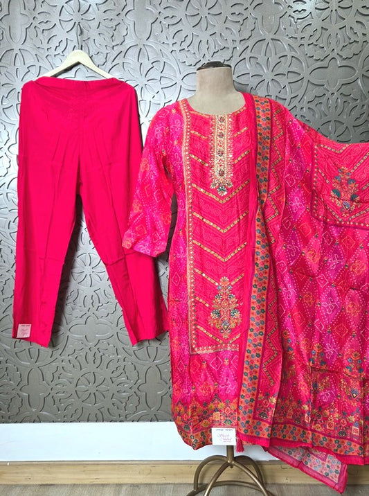 MUSLIN KURTA SET & DUPPATA ELEGANCE PRINT WITH WORK (KURTI1097)