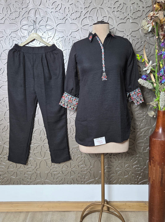 SLUB RAYON FABRIC ELEGANCE SLEEVES WITH EMBROEIDRY COORD SET (KURTI1085)