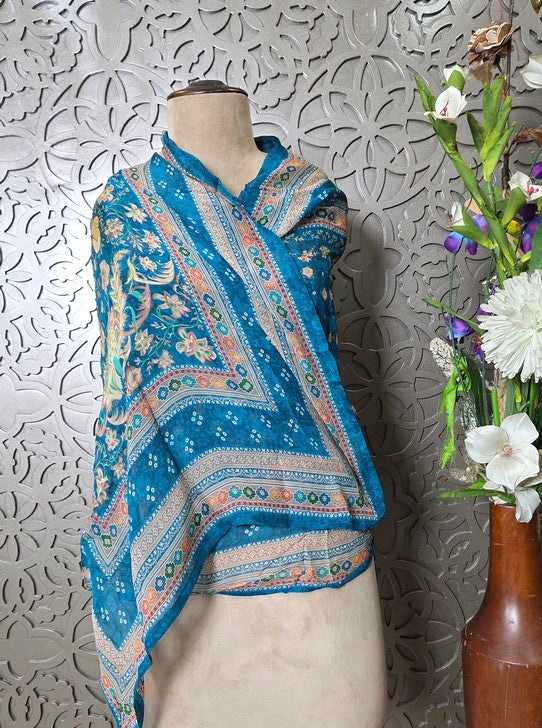 TISSUE FABRIC  THREE PIECE SET WITH V NECK EMBROIDRY (KURTI1098)