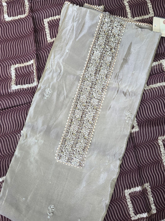 TISSUE FABRIC WITH NECKLINE WORK & ORGANZA DUPPATA (SUIT1081)