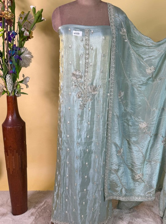 TISSUE GEORGETTE SHIRT AND DUPTTA SANTOON BOTTOM BEAT HANDWORK  WORK (SUIT1102)