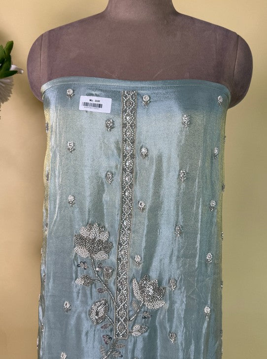 TISSUE GEORGETTE SHIRT AND DUPTTA SANTOON BOTTOM BEAT HANDWORK  WORK (SUIT1102)