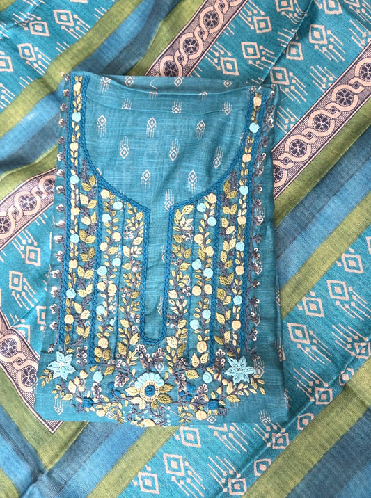 TUSSAR SILK FABRIC WITH NECKLINE WORK (SUIT1080)