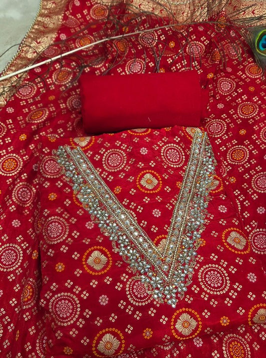 UPADA FABRIC BANDHNI WEAVING WITH HEAVY WORK NECKLINE (SUIT1108)