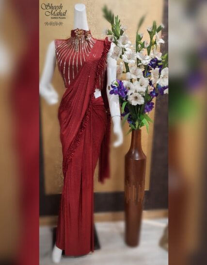 Designer Bridal Wears Saree with Shrug Style Blouse - MiaIndia.com