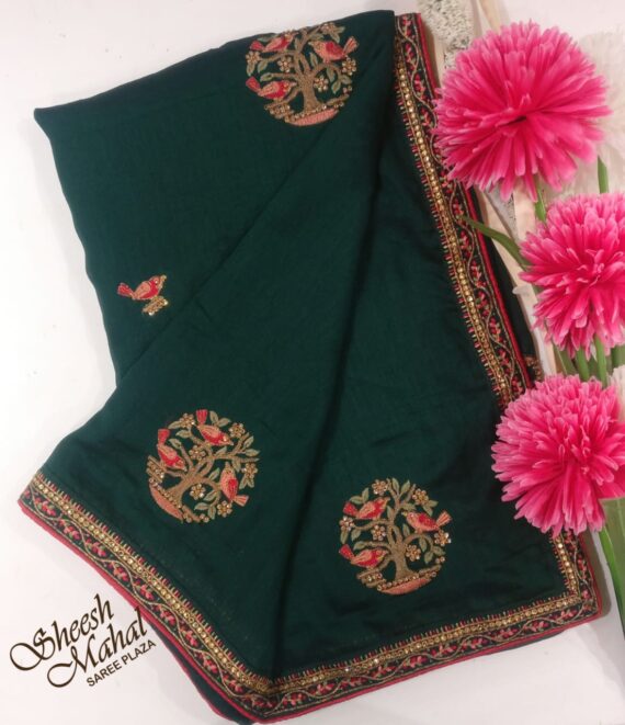 SHEESH-MAHAL-Bottle Green Saree