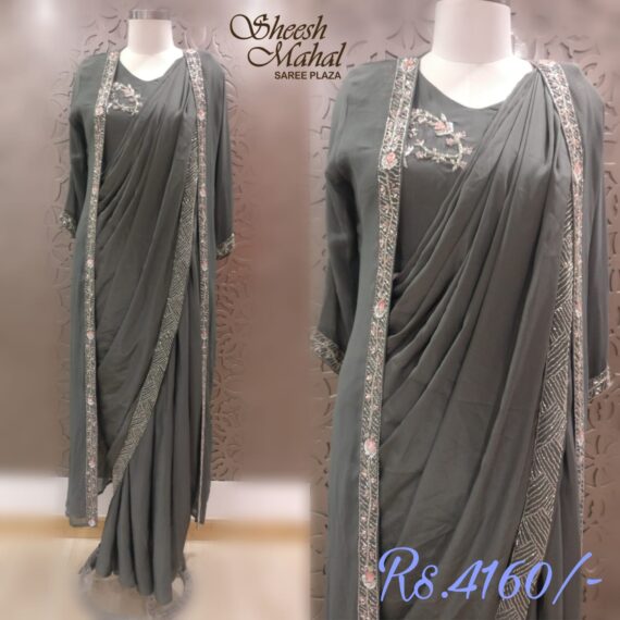 Gray Ready to Wear Saree with Shrug