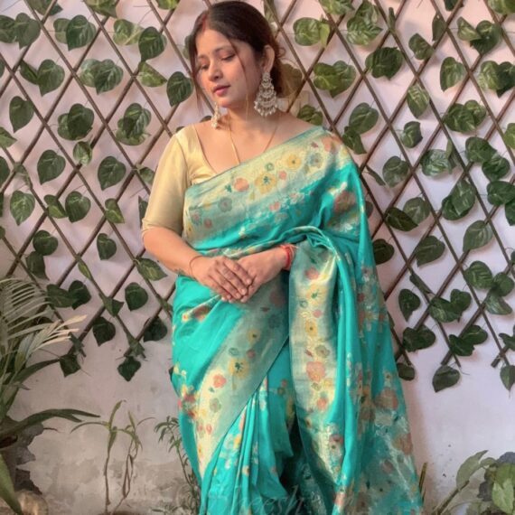 Sheesh-Mahal-Aqua-Blossom-Printed-Saree