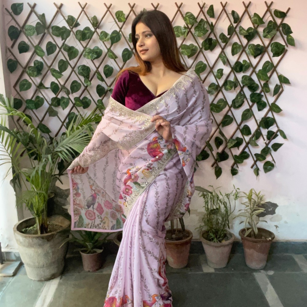 Sheesh Mahal - Lavender Dreamscape Printed Saree